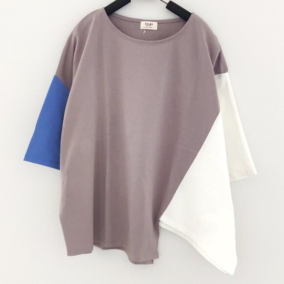 Japanese Brand "Beams Heart" Women's Color Block Asymetric Tee Shirt - OS - Picture 1 of 7